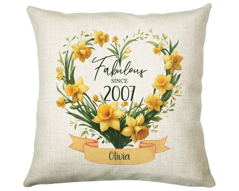 18th Birthday Gift for Women - Personalised 2007 Birthday Cushion Age 18 Gift for Her Floral Daffodil Design Daughter Sister Eighteen BNR18C
