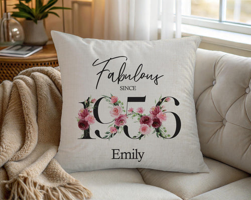 70th Birthday Gift for Women - Personalised 1956 Birthday Cushion Age 70 Gift for Her - Ladies Floral Design Mum Nan Gran Seventy BNC70C