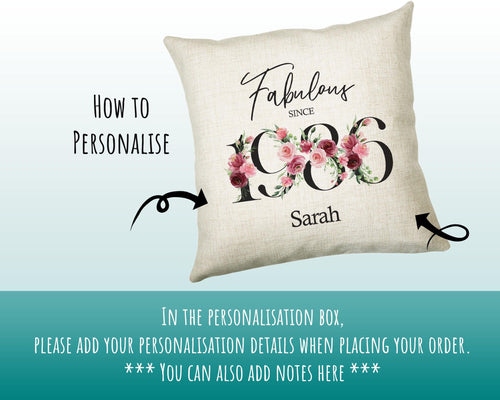40th Birthday Gift for Women - Personalised 1986 Birthday Cushion Age 40 Gift for Her Ladies Floral Design Mum Daughter Sister Forty BNC40C