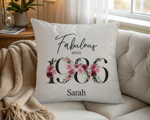 40th Birthday Gift for Women - Personalised 1986 Birthday Cushion Age 40 Gift for Her Ladies Floral Design Mum Daughter Sister Forty BNC40C