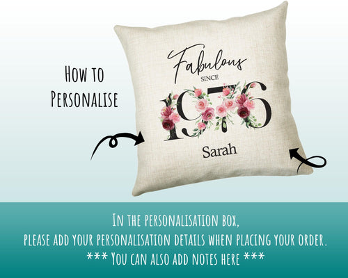 50th Birthday Gift for Women - Personalised 1976 Birthday Cushion Age 50 Gift for Her - Ladies Floral Design Mum Nan Sister Fifty BNC50C