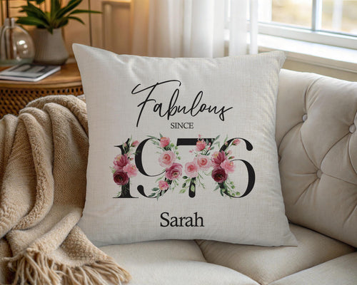 50th Birthday Gift for Women - Personalised 1976 Birthday Cushion Age 50 Gift for Her - Ladies Floral Design Mum Nan Sister Fifty BNC50C