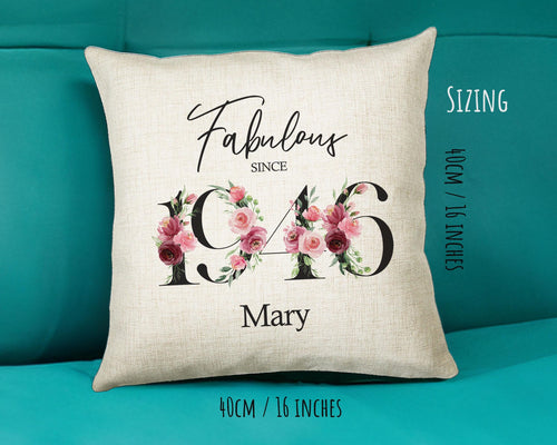 80th Birthday Gift for Women - Personalised 1946 Birthday Cushion Age 80 Gift for Her - Ladies Floral Age Design Mum Nan Gran Eighty BNC80C