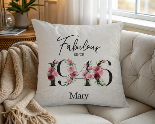 80th Birthday Gift for Women - Personalised 1946 Birthday Cushion Age 80 Gift for Her - Ladies Floral Age Design Mum Nan Gran Eighty BNC80C