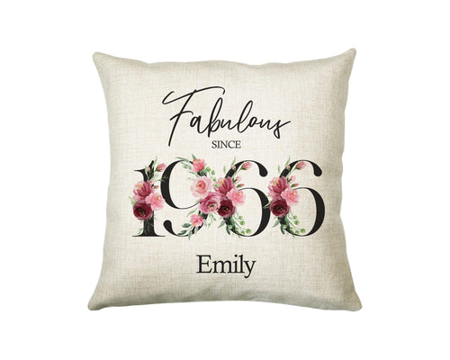 60th Birthday Gift for Women - Personalised 1966 Birthday Cushion Age 60 Gift for Her - Ladies Floral Age Design Mum Nan Gran Sixty BNC60C