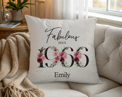 60th Birthday Gift for Women - Personalised 1966 Birthday Cushion Age 60 Gift for Her - Ladies Floral Age Design Mum Nan Gran Sixty BNC60C