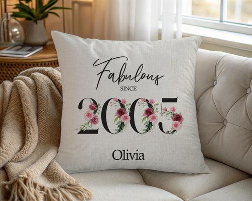 21st Birthday Gift for Women - Personalised 2005 Birthday Cushion Age 21 Gift for Her Lady Floral Design Daughter Sister Twenty One BNC21C