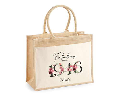 80th Birthday Gift For Women Personalised Jute Bag - Gift For Her Floral Tote Bag Gifts - Eighty 80 Fabulous Since 1946 Shopping Bag BNC80T
