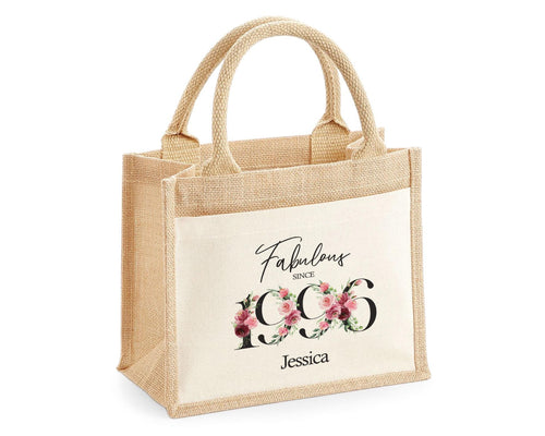 30th Birthday Gift For Her Personalised Jute Bag - Gift For Women Floral Tote Bag Gifts - Thirty 30 Fabulous Since 1996 Shopping Bag BNC30T