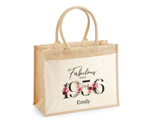70th Birthday Gift For Women Personalised Jute Bag - Gift For Her Floral Tote Bag Gifts - Seventy 70 Fabulous Since 1956 Shopping Bag BNC70T