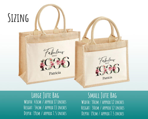 90th Birthday Gift For Women Personalised Jute Bag - Gift For Her Floral Tote Bag Gifts - Ninety 90 Fabulous Since 1936 Shopping Bag BNC90T