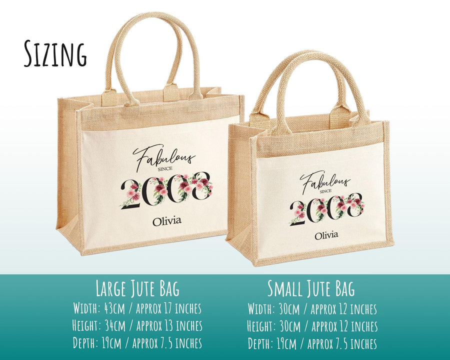 18th Birthday Gift For Women Personalised Jute Bag - Gift For Her Floral Tote Bag Gift - Eighteen 18 Fabulous Since 2008 Shopping Bag BNC18T