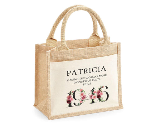 80th Birthday Gift For Women Personalised Jute Bag - Gift For Her Floral Tote Bag Gifts - Eighty 80 Wonderful Since 1946 Shopping Bag BND80T