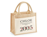 21st Birthday Gift For Women Personalised Jute Bag - Gift For Her Floral Tote Bag - Twenty One 21 Wonderful Since 2005 Shopping Bag BND21T
