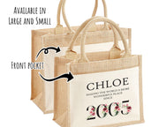 21st Birthday Gift For Women Personalised Jute Bag - Gift For Her Floral Tote Bag - Twenty One 21 Wonderful Since 2005 Shopping Bag BND21T