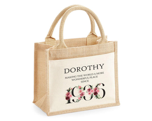 90th Birthday Gift For Women Personalised Jute Bag - Gift For Her Floral Tote Bag Gifts - Ninety 90 Wonderful Since 1936 Shopping Bag BND90T