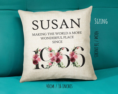 60th Birthday Gift for Women - Personalised 1966 Birthday Cushion Age 60 Gift for Her - Ladies Floral Age Design Mum Nan Gran Sixty BND60C