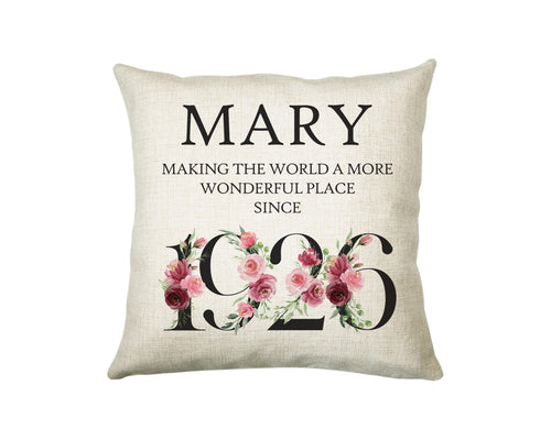 100th Birthday Gift for Women - Personalised 1926 Birthday Cushion Age 100 Gift for Her - Ladies Floral Design Mum Nan Gran Hundred BND100C