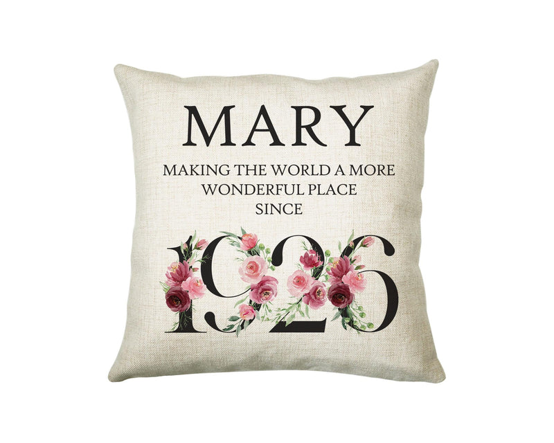 100th Birthday Gift for Women - Personalised 1926 Birthday Cushion Age 100 Gift for Her - Ladies Floral Design Mum Nan Gran Hundred BND100C