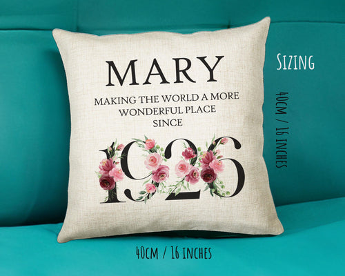100th Birthday Gift for Women - Personalised 1926 Birthday Cushion Age 100 Gift for Her - Ladies Floral Design Mum Nan Gran Hundred BND100C