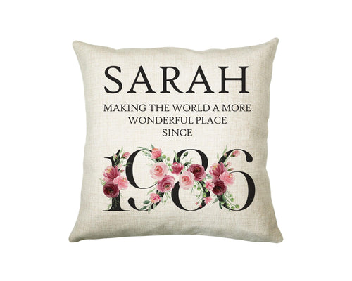 40th Birthday Gift for Women - Personalised 1986 Birthday Cushion Age 40 Gift for Her Ladies Floral Design Mum Daughter Sister Forty BND40C