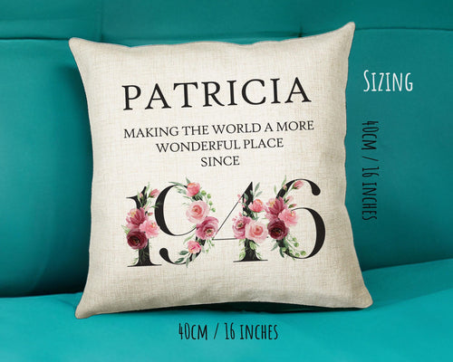 80th Birthday Gift for Women - Personalised 1946 Birthday Cushion Age 80 Gift for Her - Ladies Floral Age Design Mum Nan Gran Eighty BND80C