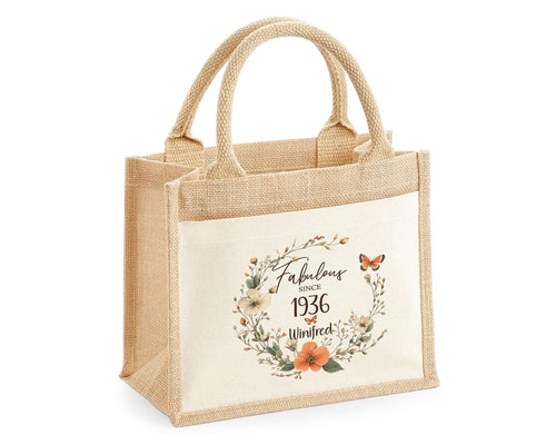 90th Birthday Gift For Women Personalised Jute Bag - Gift For Her Floral Tote Bag Gifts - Ninety 90 Fabulous Since 1936 Shopping Bag BNL90T