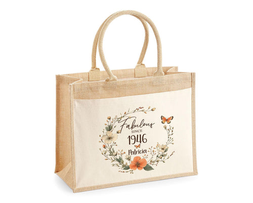 80th Birthday Gift For Women Personalised Jute Bag - Gift For Her Floral Tote Bag Gifts - Eighty 80 Fabulous Since 1946 Shopping Bag BNL80T