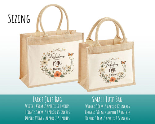 80th Birthday Gift For Women Personalised Jute Bag - Gift For Her Floral Tote Bag Gifts - Eighty 80 Fabulous Since 1946 Shopping Bag BNL80T