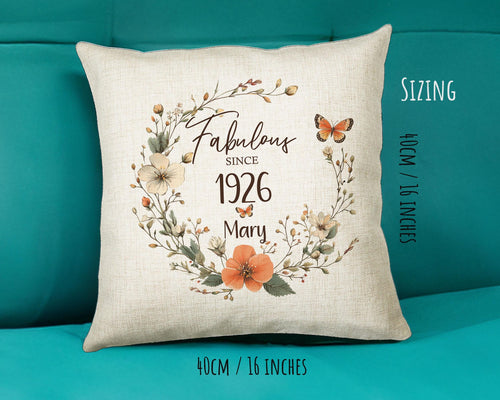 100th Birthday Gift for Women - Personalised 1926 Birthday Cushion Age 100 Gift for Her - Ladies Floral Design Mum Nan Gran Hundred BNL100C