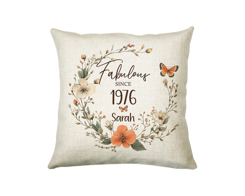 50th Birthday Gift for Women - Personalised 1976 Birthday Cushion Age 50 Gift for Her - Ladies Floral Design Mum Nan Sister Fifty BNL50C