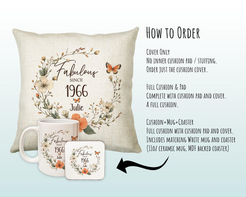 60th Birthday Gift for Women - Personalised 1966 Birthday Cushion Age 60 Gift for Her - Ladies Floral Age Design Mum Nan Gran Sixty BNL60C