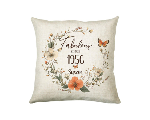 70th Birthday Gift for Women - Personalised 1956 Birthday Cushion Age 70 Gift for Her - Ladies Floral Design Mum Nan Gran Seventy BNL70C