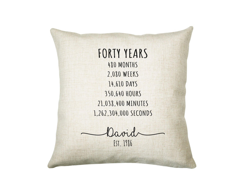 40th Birthday Gift for Men - Personalised Birthday Cushion Age 40 Gift for Him Mens Years Months Weeks Design - Dad Brother Son Forty BNE40C