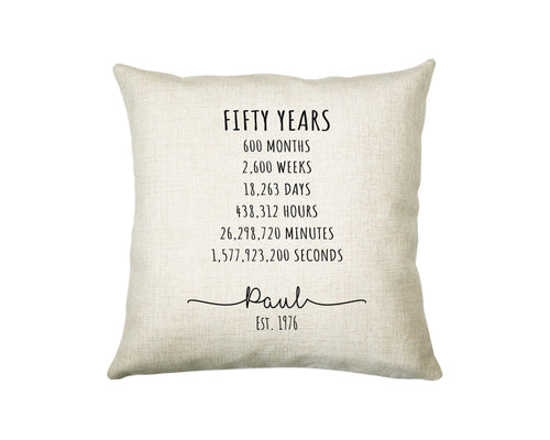 50th Birthday Gift for Men - Personalised Birthday Cushion Age 50 Gift for Him Mens Years Months Weeks Design Son Brother Fifty 1976 BNE50C