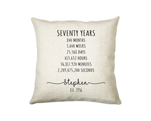 70th Birthday Gift for Men - Personalised Birthday Cushion Age 70 Gift for Him Mens Years Months Weeks Design Dad Grandad Seventy BNE70C