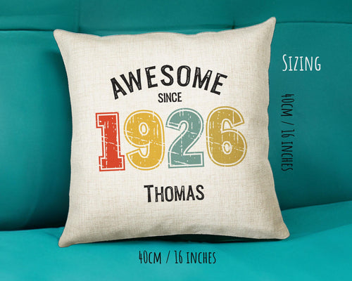 100th Birthday Gift for Men - Personalised Birthday Cushion Age 100 Gift for Him Custom Retro Number Design Dad Grandad Ninety BNG100C