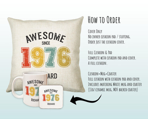 50th Birthday Gift for Men - Personalised Birthday Cushion Age 50 Gift for Him Custom Retro Vintage Number Design Dad Grandad Fifty BNG50C