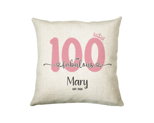 100th Birthday Gift for Women 100 and Fabulous Est 1926 Personalised Birthday Cushion Gift for Her Ladies Pink Design Nan Hundred BNH100C