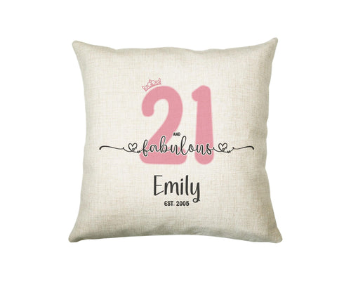 21st Birthday Gift for Women 21 and Fabulous Est 2005 Personalised Birthday Cushion Gift for Her Ladies Pink Design Grand Daughter BNH21C