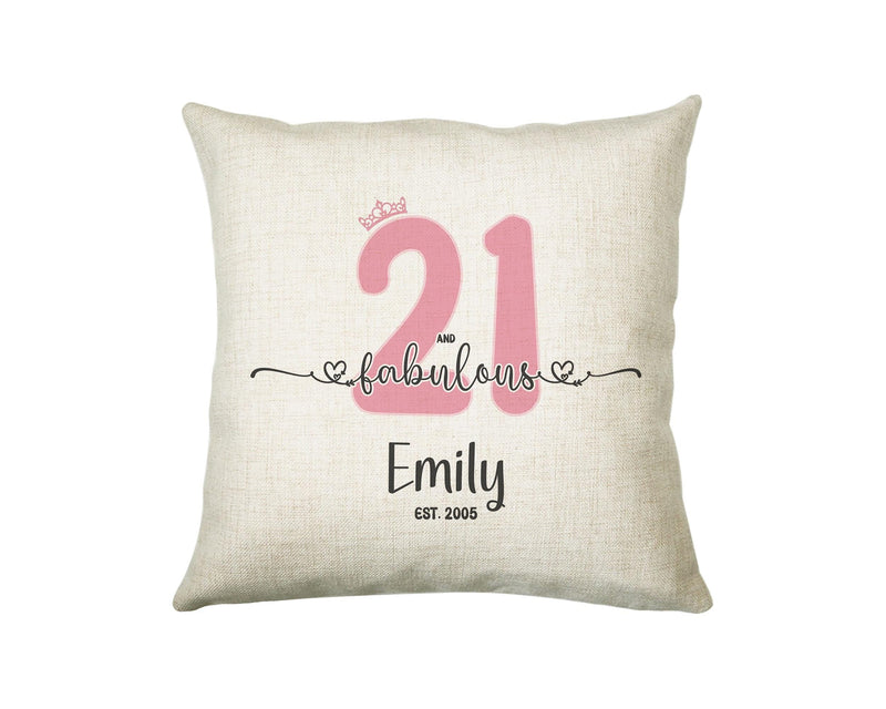 21st Birthday Gift for Women 21 and Fabulous Est 2005 Personalised Birthday Cushion Gift for Her Ladies Pink Design Grand Daughter BNH21C