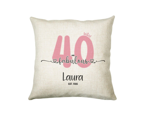 40th Birthday Gift for Women 40 and Fabulous Est 1986 Personalised Birthday Cushion Gift for Her Ladies Pink Design Mum Nanny Forty BNH40C
