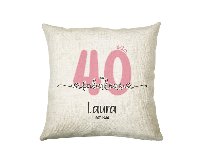 40th Birthday Gift for Women 40 and Fabulous Est 1986 Personalised Birthday Cushion Gift for Her Ladies Pink Design Mum Nanny Forty BNH40C