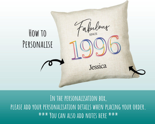 30th Birthday Gift for Her Personalised 1996 Birthday Cushion Age 30 Gift for Women - Ladies Floral Design Mum Daughter Sister Thirty BNN30C