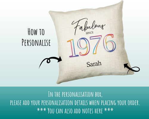 50th Birthday Gift for Women - Personalised 1976 Birthday Cushion Age 50 Gift for Her - Ladies Floral Design Mum Nan Sister Fifty BNN50C