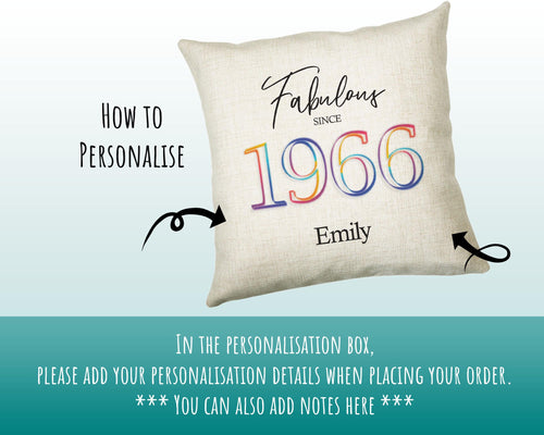 60th Birthday Gift for Women - Personalised 1966 Birthday Cushion Age 60 Gift for Her - Ladies Floral Age Design Mum Nan Gran Sixty BNN60C