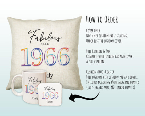 60th Birthday Gift for Women - Personalised 1966 Birthday Cushion Age 60 Gift for Her - Ladies Floral Age Design Mum Nan Gran Sixty BNN60C