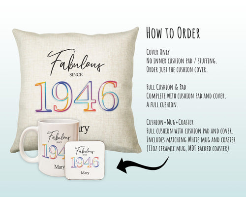 80th Birthday Gift for Women - Personalised 1946 Birthday Cushion Age 80 Gift for Her - Ladies Floral Age Design Mum Nan Gran Eighty BNN80C