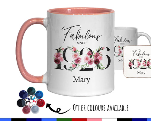 100th Birthday Gift for Women - Fabulous Since 1926 Personalised Coffee Mug Coaster 100 Gift for Her - Ladies Floral Design Nan Gran BNC100M