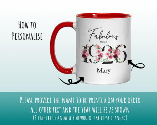 100th Birthday Gift for Women - Fabulous Since 1926 Personalised Coffee Mug Coaster 100 Gift for Her - Ladies Floral Design Nan Gran BNC100M
